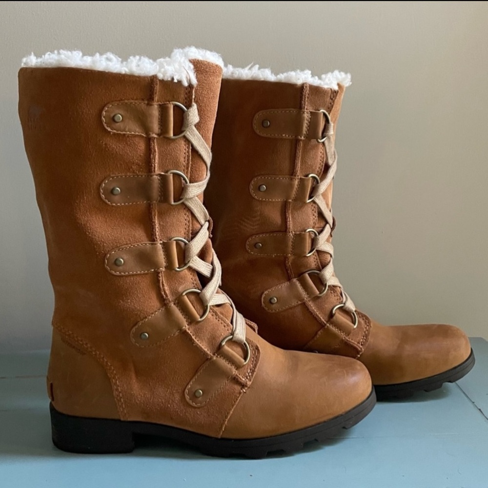 SOREL Emelie Lace Up Faux Fur Leather Waterproof Winter Boot